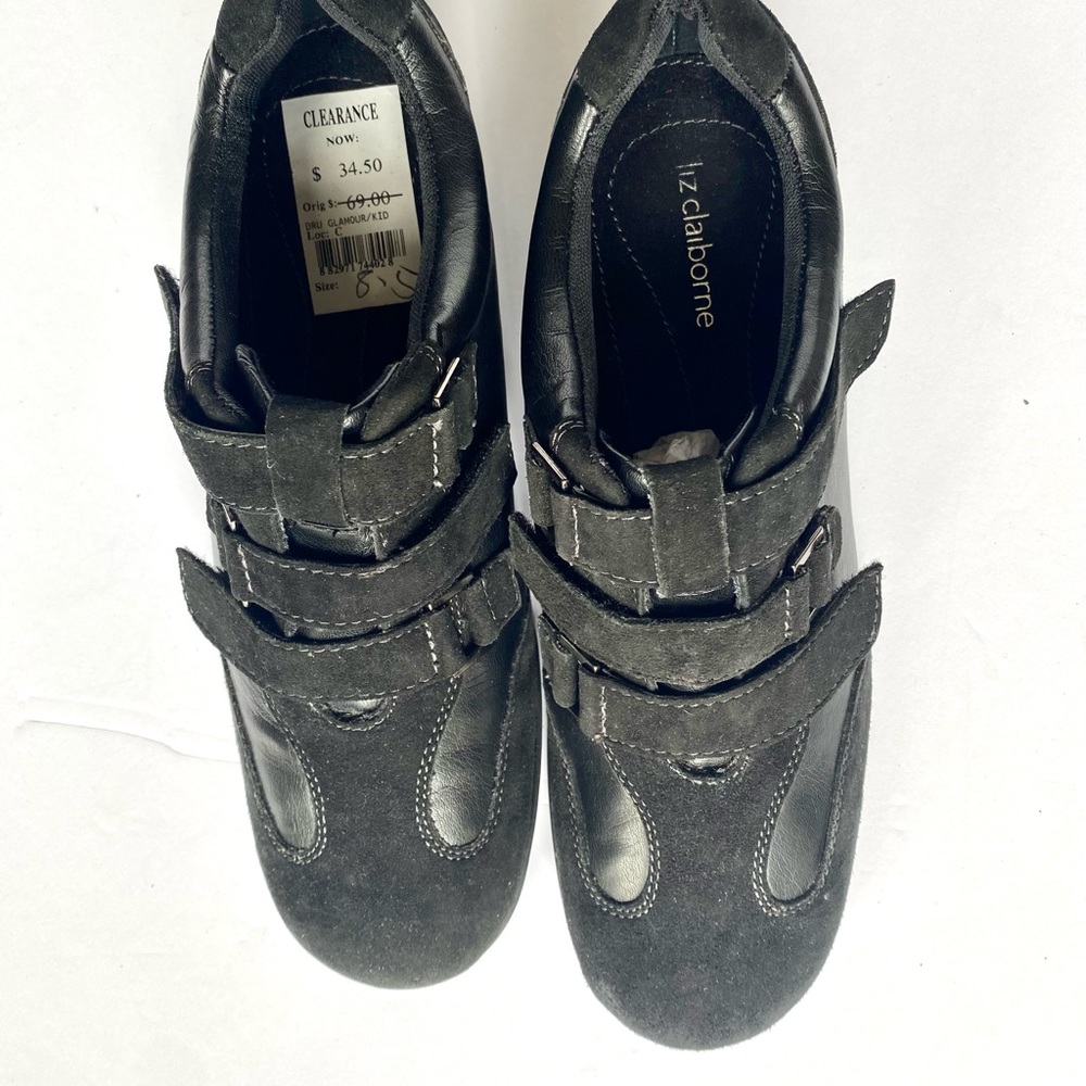 Liz Claiborne  LEATHER/ SUEDE FRONT VELCRO STRAPS WOMEN'S Black NEW 8,5M